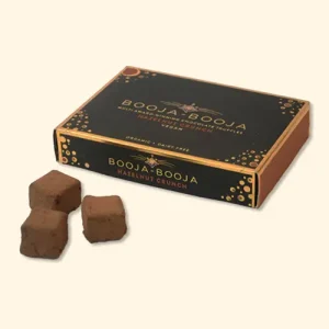 Verpakking Booja Booja, chocolade truffels met hazelnoot crunch