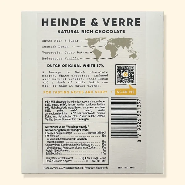 Heinde en Verre, Dutch original wit, bean-to-bar witte chocolade