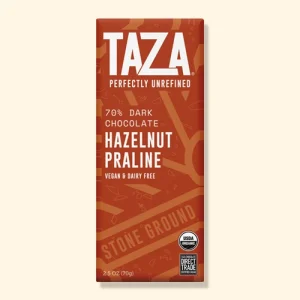 Taza Chocolate, Hazelnoot praline, vegan biologische bean-to-bar pure chocolade.